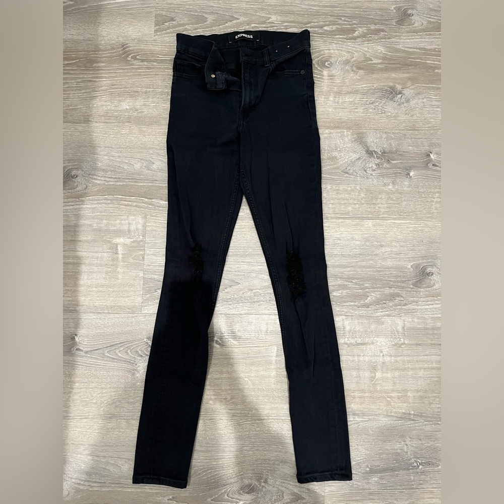 Express black ripped skinny jeans 0 long